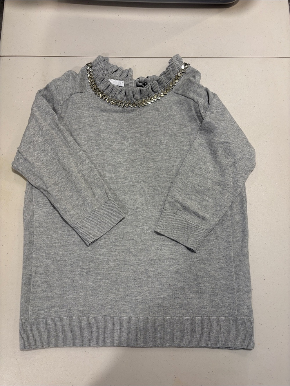 Talbots Ruffled Neck Embellished Gray Women's Sweater